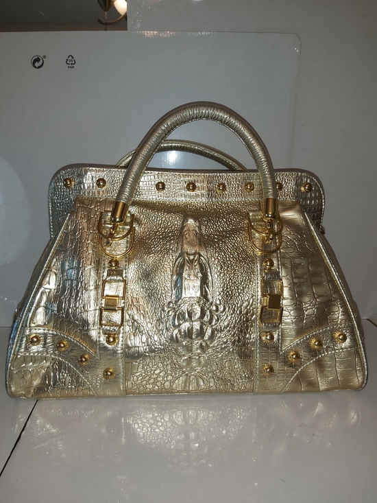 Handbags - Gold Faux-Croc Satchel Handbag - Unbranded